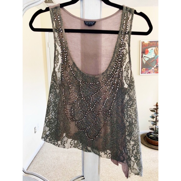 Topshop Tops - TOPSHOP BEADED LACE TOP